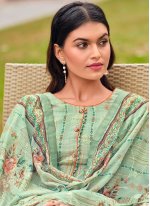 Floral Print Satin Designer Salwar Suit in Green