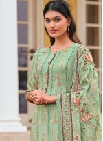 Floral Print Satin Designer Salwar Suit in Green