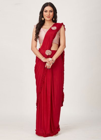 Floral Red Imported Trendy Saree