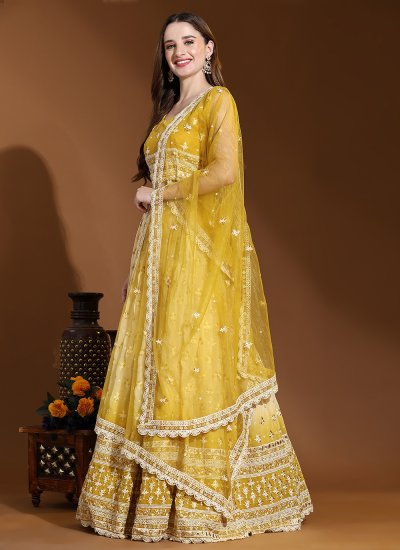 Floral Yellow Lucknowi work Trendy Lehenga Choli
