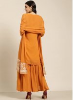 Foil Print Georgette Readymade Salwar Suit in Orange