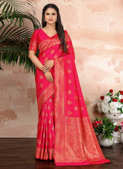 Fuchsia Ceremonial Banarasi Silk Contemporary Style Saree