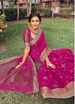 Fuchsia Ceremonial Banarasi Silk Designer Traditional Saree