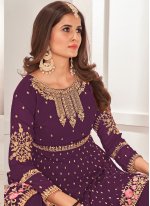Genius Embroidered Purple Faux Georgette Palazzo Salwar Suit