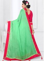 Genius Satin Silk Green Patchwork Classic Designer Saree