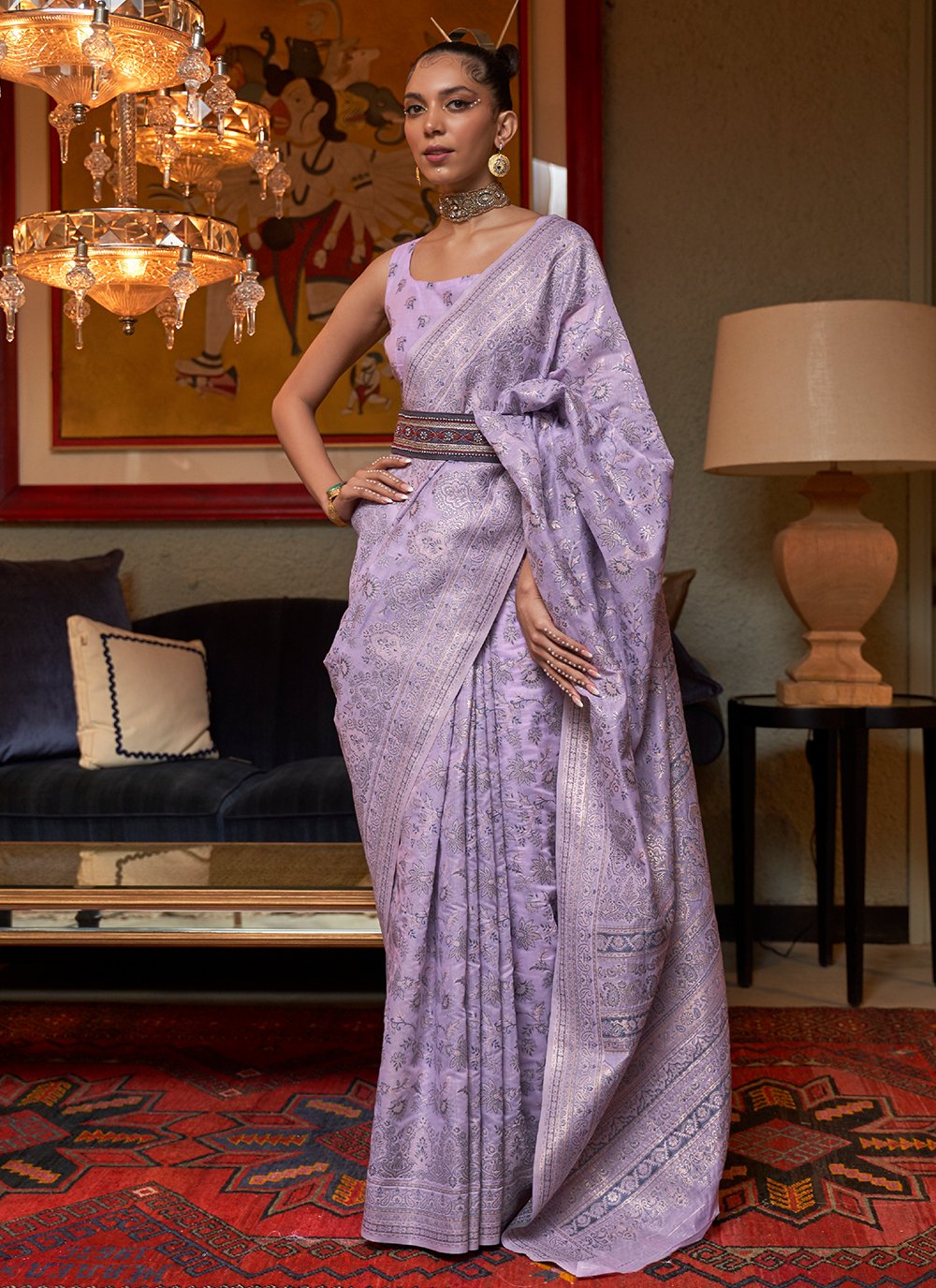 Grey Silk Ceremonial Contemporary Style Saree -