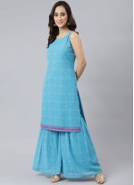 Georgette Aqua Blue Printed Readymade Salwar Suit