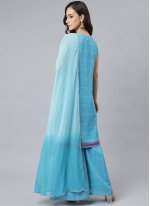 Georgette Aqua Blue Printed Readymade Salwar Suit