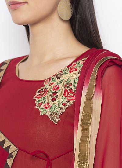
                            Georgette Beige and Maroon Readymade Suit