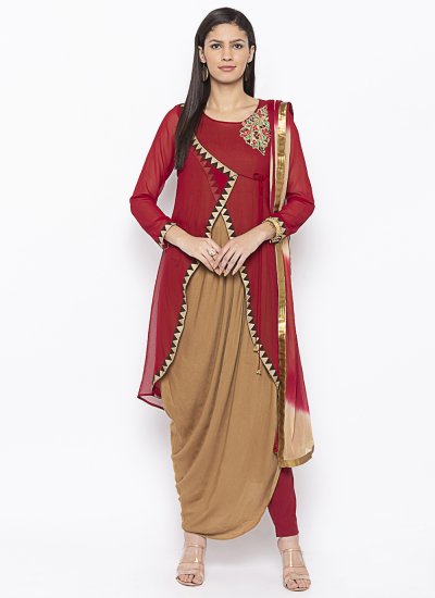 Georgette Beige and Maroon Readymade Suit