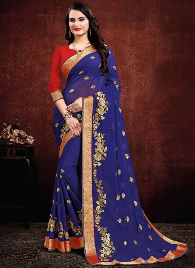 Georgette Contemporary Saree in Navy Blue