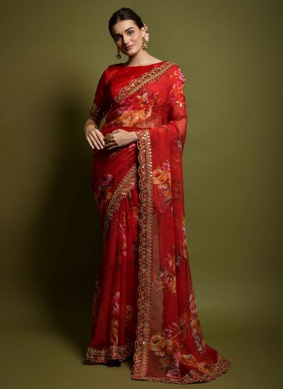 Georgette Contemporary Style Saree in Red