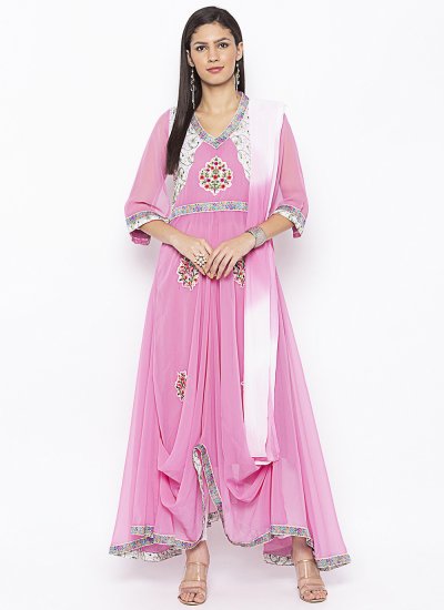 Georgette Designer Ankle Length Anarkali Suit in Pink