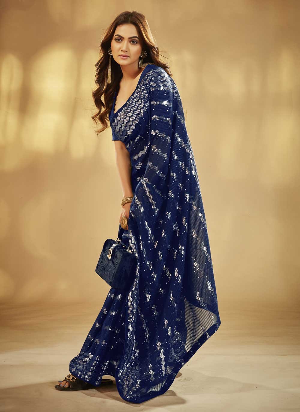 Dark Blue Plain Georgette Saree – Leemboodi