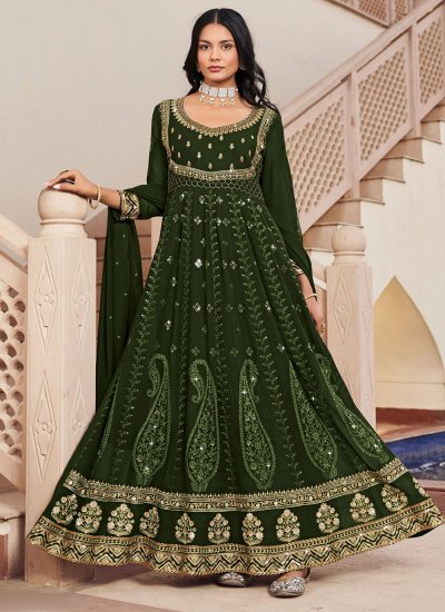 Georgette Embroidered Anarkali Salwar Kameez in Green