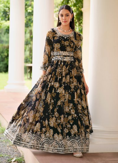Georgette Embroidered Black Designer Salwar Kameez