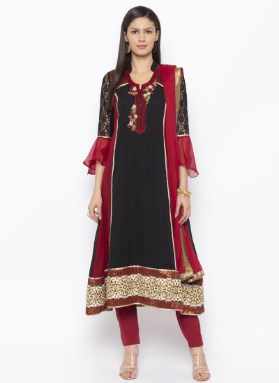Georgette Embroidered Black Pant Style Suit