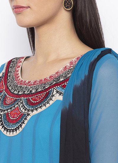 Georgette Embroidered Blue Anarkali Salwar Kameez