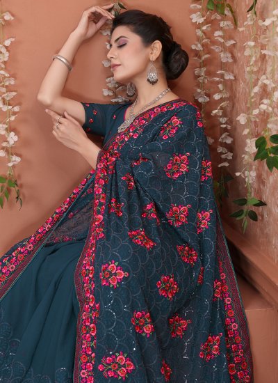 Georgette Embroidered Contemporary Saree in Morpeach 