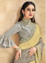 Georgette Embroidered Designer Contemporary Saree in Yellow