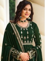 Georgette Embroidered Designer Floor Length Salwar Suit in Green