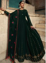 Georgette Embroidered Floor Length Gown in Green