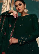 Georgette Embroidered Floor Length Gown in Green