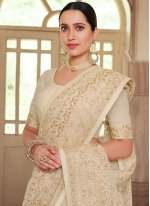Georgette Embroidered Off White Trendy Saree