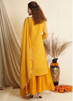Georgette Embroidered Palazzo Salwar Suit in Mustard