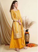Georgette Embroidered Palazzo Salwar Suit in Mustard