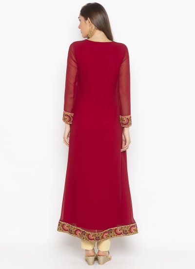 Georgette Embroidered Party Wear Kurti in Maroon