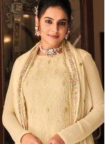 Georgette Embroidered Salwar Suit in Cream