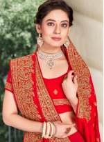 Georgette Embroidered Saree in Red