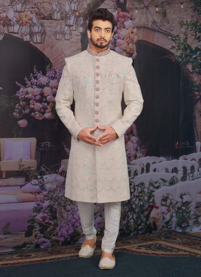 Georgette Embroidered Sherwani in Pink