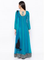 Georgette Embroidered Turquoise Kalidar Salwar Suit