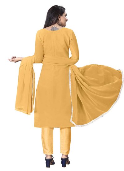 Georgette Embroidered Yellow Trendy Salwar Suit