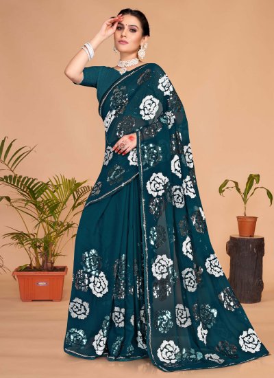 Georgette Morpeach  Embroidered Classic Saree