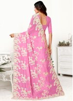 Georgette Pink Embroidered Trendy Saree