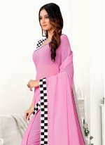 Georgette Plain Contemporary Style Saree in Pink