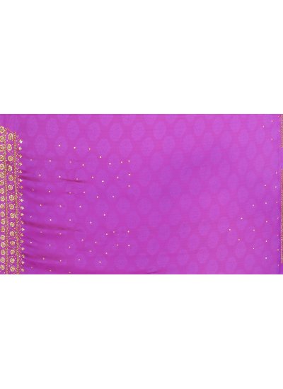 Georgette Purple and Yellow Embroidered Trendy Saree