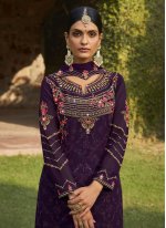 Georgette Purple Embroidered Designer Pakistani Suit