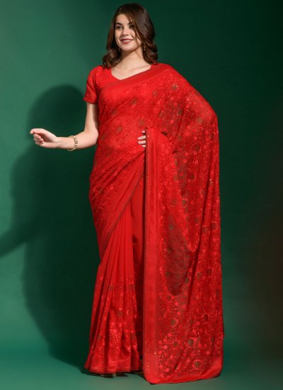 Georgette Red Thread Contemporary Saree
