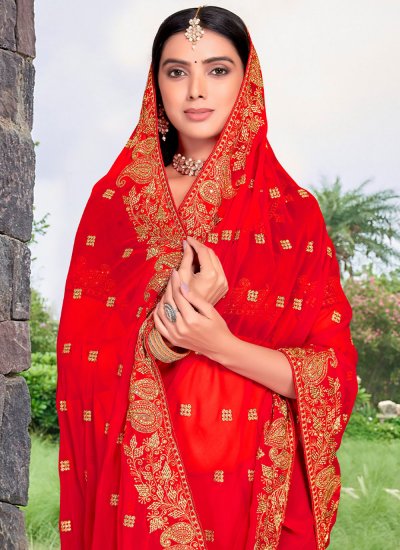 Georgette Red Traditional Saree