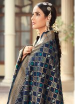 Georgette Satin Embroidered Blue Salwar Suit