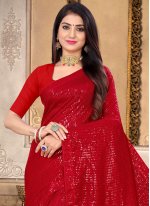 Georgette Sequins Red Contemporary Saree