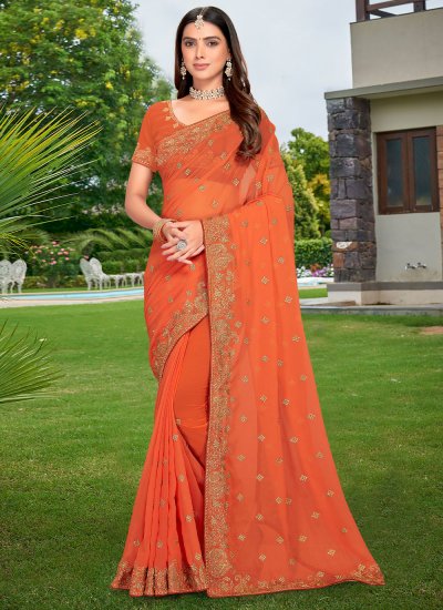 Georgette Traditional Saree in Peach