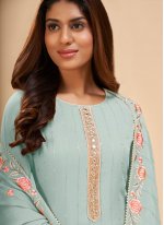 Georgette Turquoise Trendy Salwar Kameez