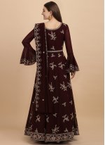 Georgette Wine Embroidered Anarkali Salwar Suit