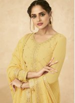 Georgette Yellow Embroidered Trendy Salwar Kameez