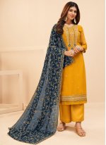 Georgette Zari Yellow Pakistani Straight Salwar Suit